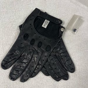 1861 Messina black leather driving gloves, damaged
